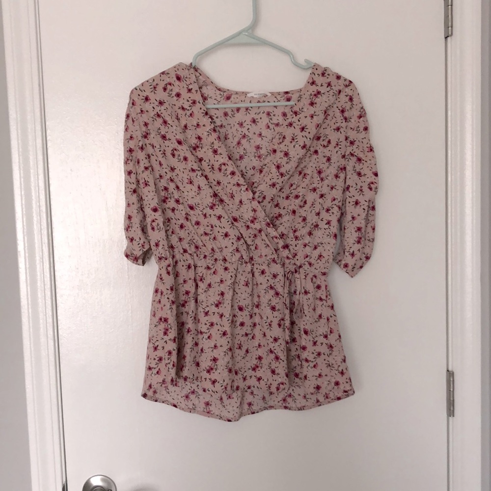 Pleione Pink Floral Short Sleeve Blouse